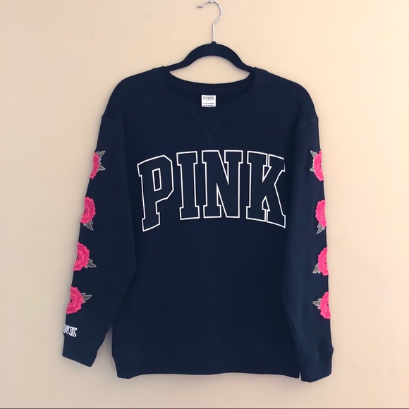 PINK Victoria's Secret Sweaters - PINK Victoria’s Secret Flower Sleeves Sweatshirt